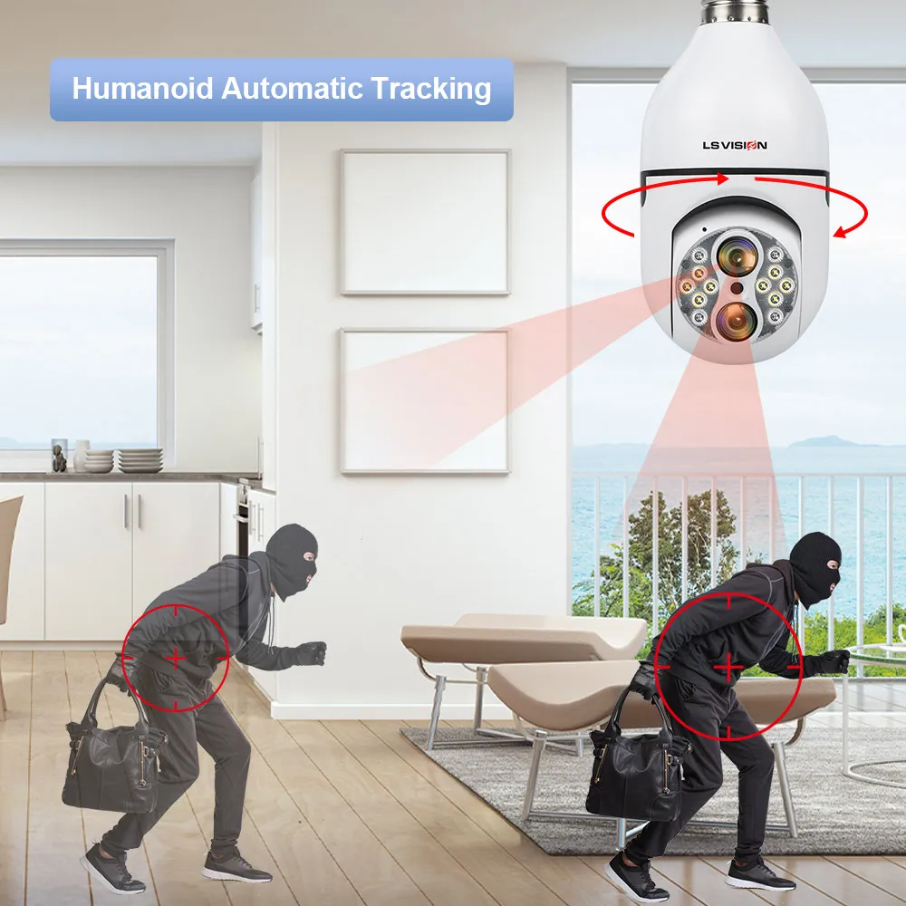 LSVISION 2K 4MP Bulb Camera Video Surveillance WIFI Security Cameras Wireless IP CCTV PTZ Webcam Dual Lens 10X Zoom Night Vision