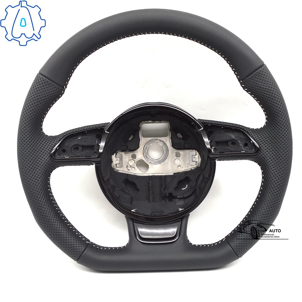 Per Audi A4 B8 A5 A6 A7 Q3 Q5 Q7 Volante Multifunzionale In Pelle Perforata Nera