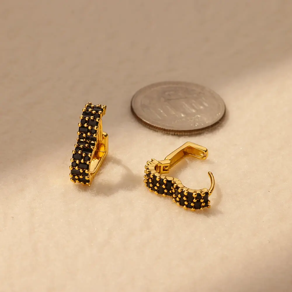 Black Zircon Earrings Stud For Women Girls