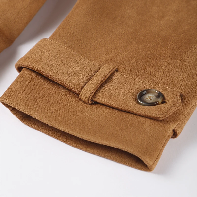 Elegant Suede Long Trench Coat Women Belt Double Breasted Full Sleeve Brown Windbreaker Autumn Lady Street Outwears New
