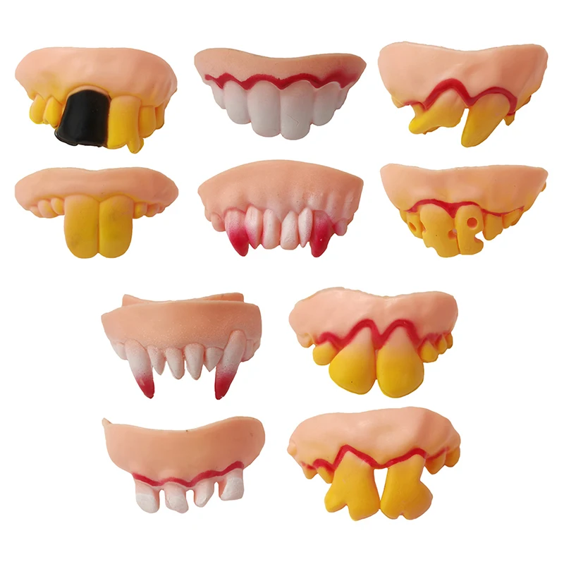 10pcs Simulation Rotten Teeth Dentures Fake Vampire Teeth Halloween Party Prank Toys Cosplay Fake Teeth Trick Props For Parties