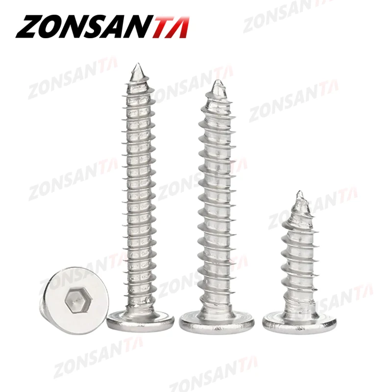 M2 M3 M4 M5 M6 Hex Hexagon Allen Cap Ultra Thin Super Low Flat Wafer Head Self Tapping Screw 304 Stainless Steel Wood Screws