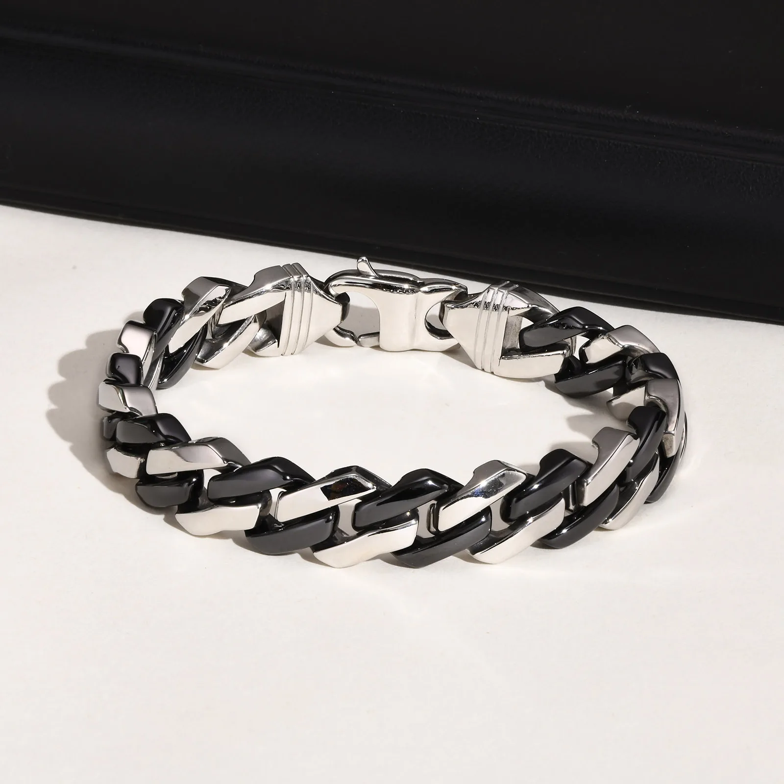 MensClassicCeramicsCubanStainlessSteelChainBraceletsMiamiCurb