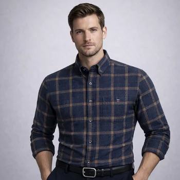 Pure Cotton Men's Plaid Shirt Long Sleeve Regular Fit Men Casual Oversized Shirt Leisure Autumn Male Blouse New Plus Size 1
