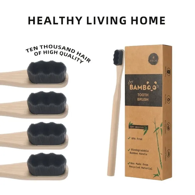 Biodegradable Bamboo Toothbrush Environmentally Friendly Natural Material Ultra Dense and Soft Bristles10 Thousand Br 2