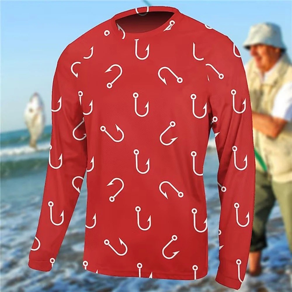 Men's Fishing Shirt Ocean UV Protection Outdoor Sports Tops, Fishing ditch  print T-Shirts UPF50+ Men's Long Sleeve Fishing Shirt