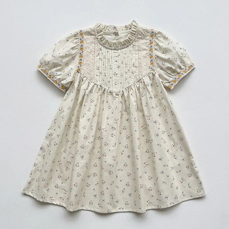 فستان حفلات بناتي صيفي جديد لعام 2025 بأكمام قصيرة من القطن مطبوع عليه زهور فساتين أميرات للأطفال ملابس أطفال
