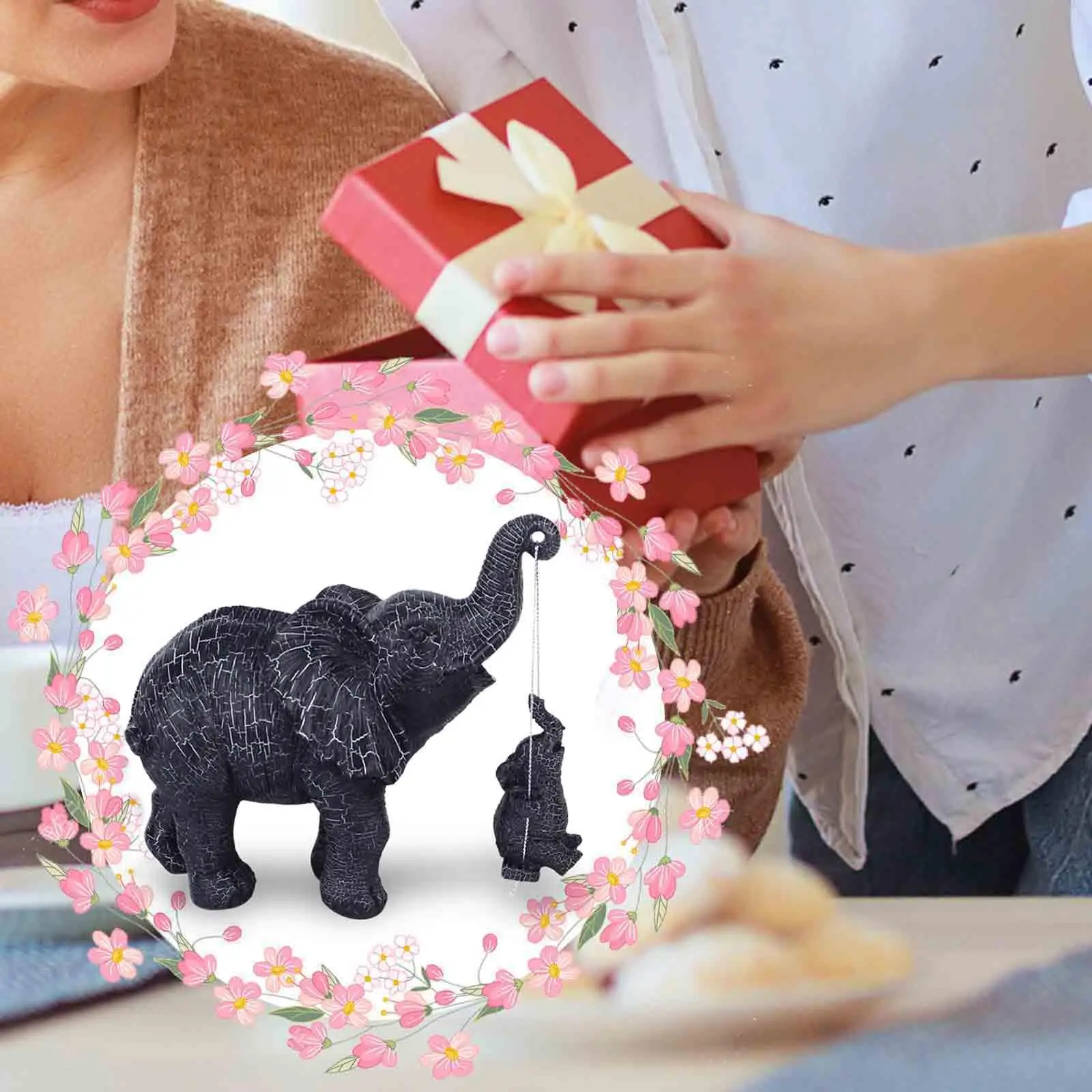 Elephant Statue Mom Gifts Craft Elephant Figurine for Mother`s Day TV Stand