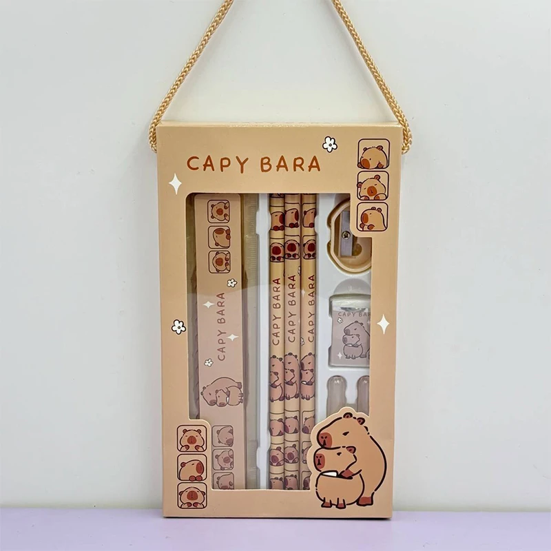 8 In 1 Capybara Cartoon Animals Pencil Ruler Eraser Sharpener Stationery Set