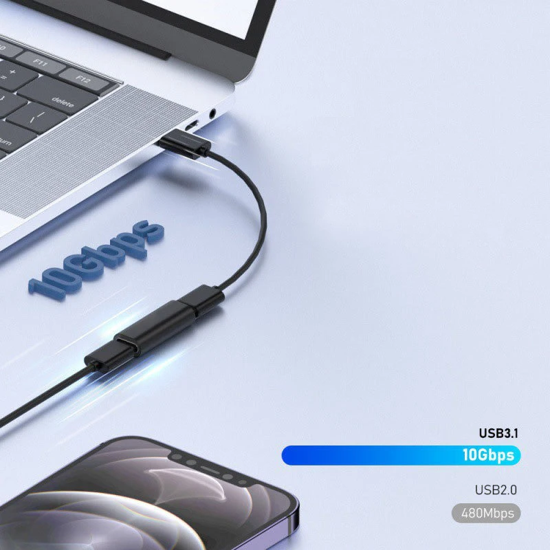 Double Type C Converter Male to Female Extend Cable Data Transfer Phone Tablet Charging Dongle USB C Female to Adapter