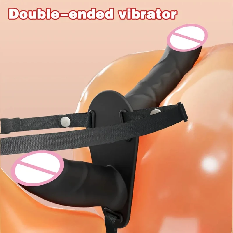 Double Head Electric Vibrating Strap On Dildo Wearable Adjustable Belt for Lesbian Couples Rechargeable Waterproof Sex Toy