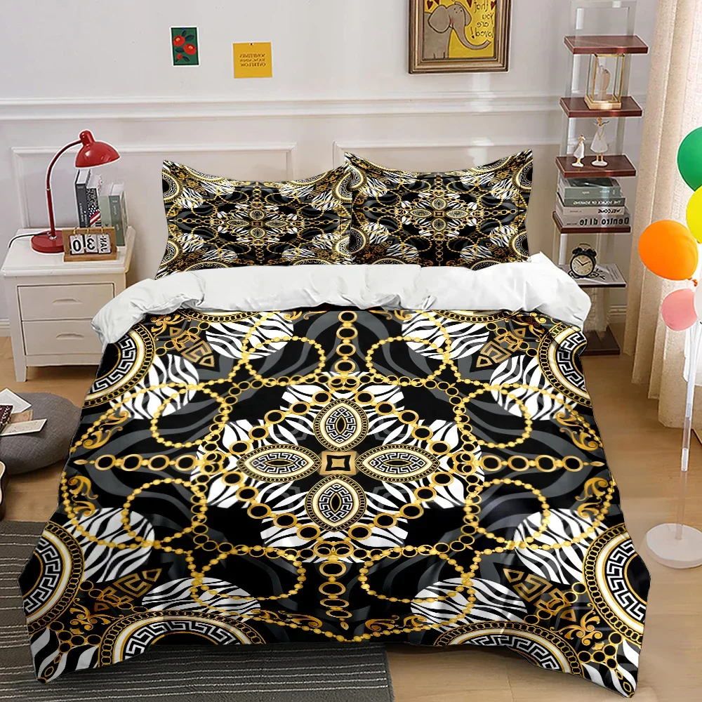 HD Luxus Bettwäsche-Set mit Kettenmuster, Bettbezug mit 1 Bettdecke und 2 Kissenbezügen, Luxus-Bettwäsche für Erwachsene und Kinder, Ideal als Geschenk – Detail 8
