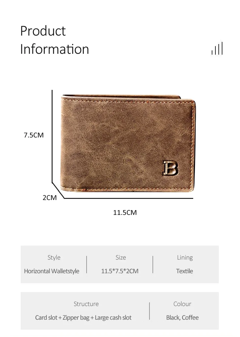 Münzfach-Halter-Geldbörse mit Reißverschluss für Herren, klassisch, hochwertiges PU-Leder, Business-Geldbörse, minimalistisch, dünn, kurze Kartenhalter-Geldbörse – Detail 2