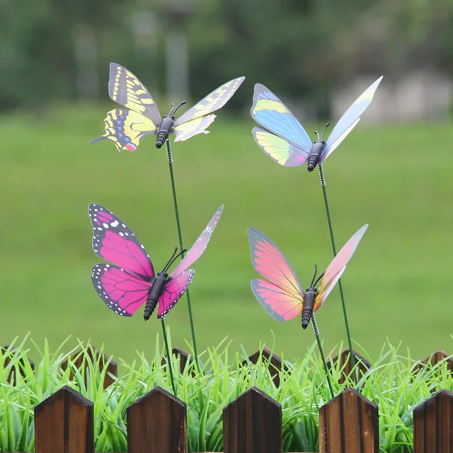 1/2Db Pillangó Szitakötő Kerti Udvar Ültetvényes Szeszélyes Tét Dekoracion Kültéri Dekoráció Virág Edények - Image 2