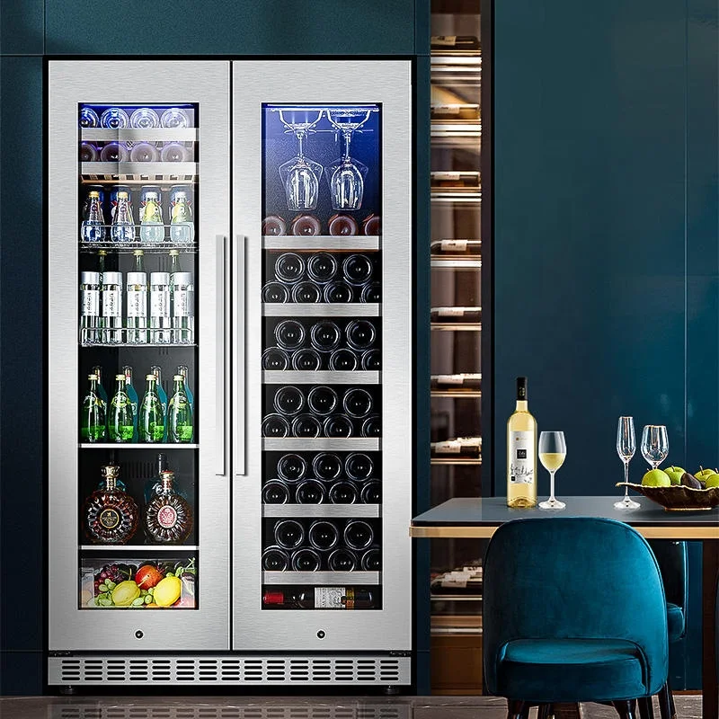 Freestanding Glass Display 2 Doors Beverage Wine Refrigerator With Lock