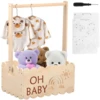 Wood Baby Shower Storage Basket Baby Shower Crate with Handle Baby Toys Storage Crate Multipurpose Gift Basket for Boys Girls 1