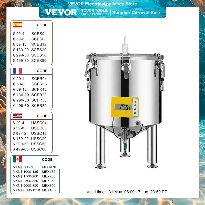 Vevor fermentador fermentador balde 304 aço inoxidável 15l-50l pote de vinho alta selagem para a cerveja leiteira da bebida promovendo a fermentação