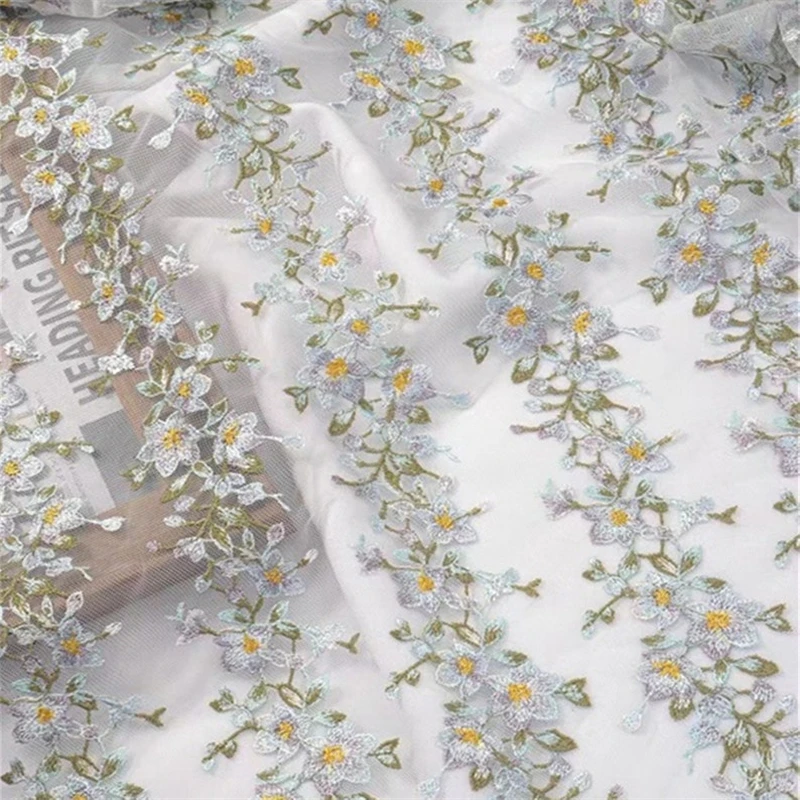 

2 Yards Colorful Flowers Embroider tulle Lace Fabric Striped flowers Bridal Dress Fabric For Sew Wedding Dress Prom Ball gown