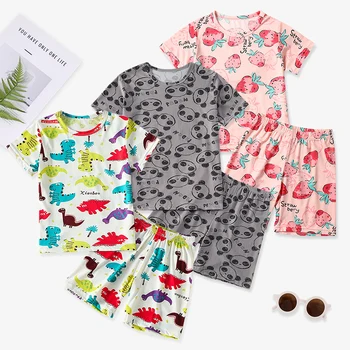 2-Pcs Summer Children's Cartoon Fashion Printed Set for Girls Sweet Cute Comfortable Soft Short sleeved Boys' Versatile Shorts