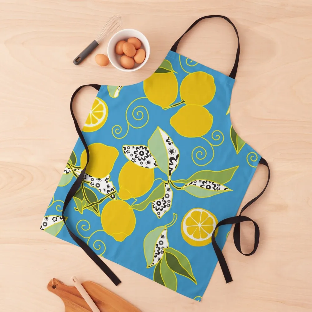 

Luscious Yellow Lemons with Sky Blue Background Apron Kitchen Supplies Idea Goods Kitchen accessories Bib For Kitchen Apron