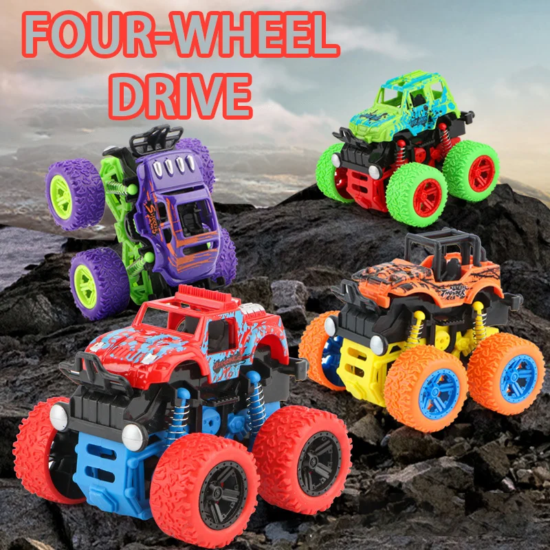 Monster Trucks Pull Back Vehicles Cars Rotation 4 Wheels Drive Durable Friction Powered Push and Go Birthday Toys for Kids