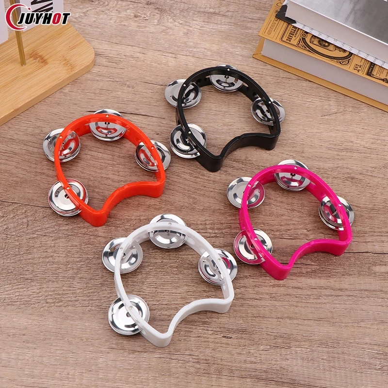 Hand Tambourine Kindergarten Hand-held Tambourine Metal Bells Plastic Rattle Ball Percussion For KTV Party Kids Game Musical Instrument Toy