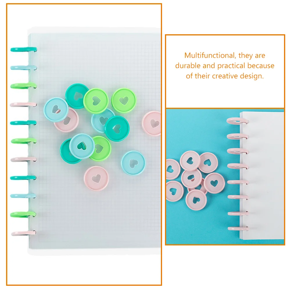 80 Pcs Macaron Color Heart Shaped Binder Discs Binding Buckles Book Discs Planner Accessories Small Binder Clips Loose