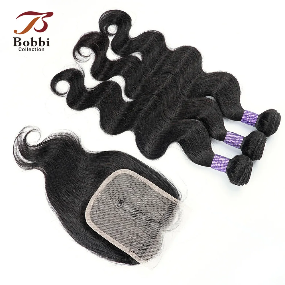Human Hair Bundles 3 Bundles with Closure Transparent Lace Middle Part 200g/set Body Wave Ombre Honey Blonde Brown Remy Human Hair Weave Bobbi human hair bundles