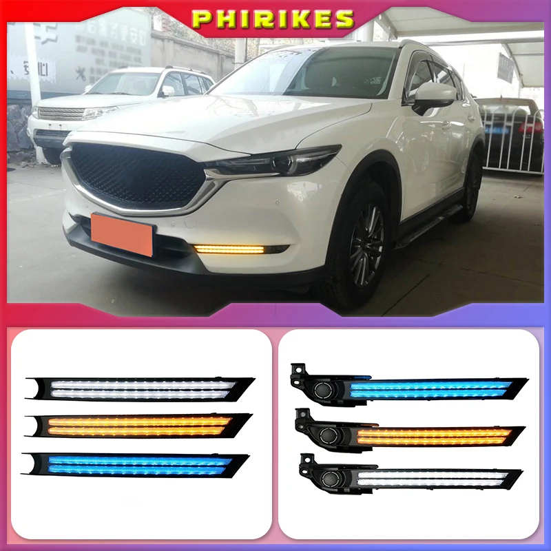 

2Pcs DRL LED Daytime Running Light With Yellow Turning Signal night blue fog lamp For Mazda CX-5 CX5 2017 2018 2019