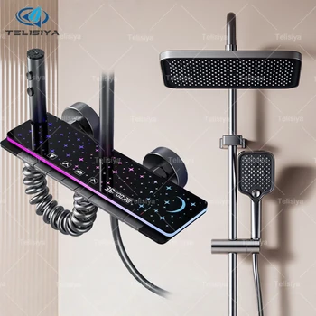 ชุดฝักบัวอาบน้ำพร้อมระบบควบคุมแบบปุ่มกดดีไซน์เปียโน ไฟตกแต่งบรรยากาศแบบดาวบนท้องฟ้า หน้าจอดิจิตอล ชุดฝักบัวเพิ่มแรงดันน้ำสำหรับห้องน้ำ 1