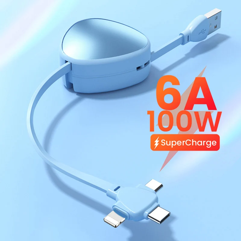 3in1 1.2m USB cable 6A 100W suitable for Huawei Samsung Xiaomi Scalable Mini USB C-type Cable Super Charging C_voghion.com