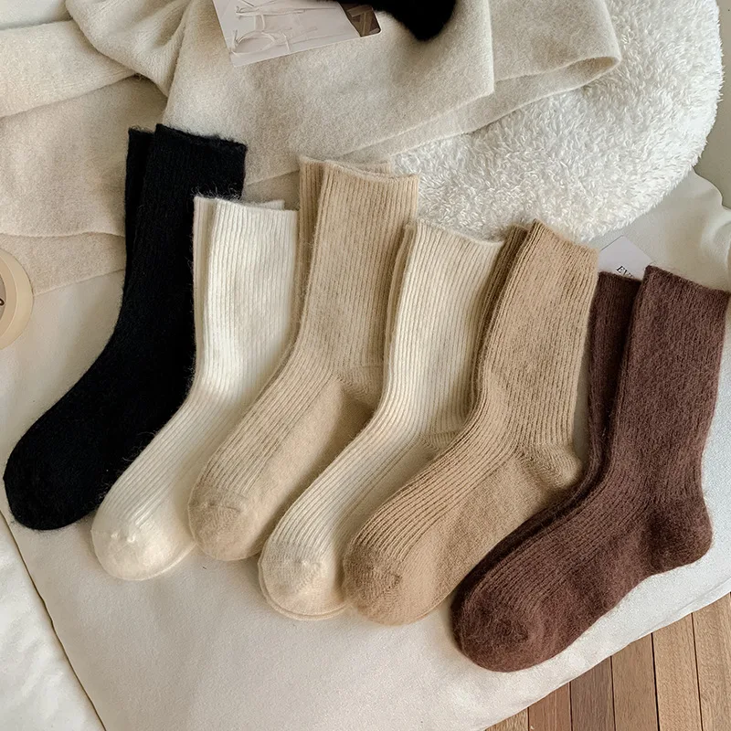 여성용 따뜻한 겨울 양모 양말, 두꺼운 캐시미어, 푹신한 캐주얼 단색, 편안한 가정용 양말, 부드럽고 긴 보온 수면 바닥