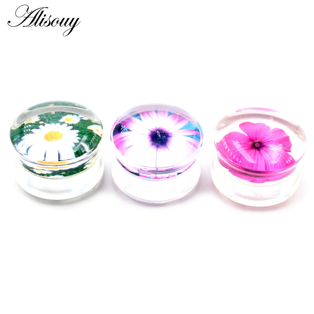 Alisouy 2pcs Transparent Acrylic Flower Cross Ear Gauges Tunnels Plugs Flesh Stretcher Expander Earrings Piercing Body Jewelry 3