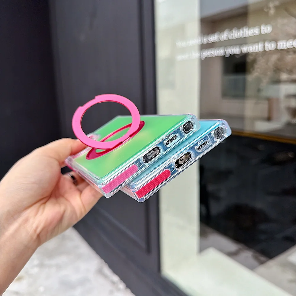 Candy Two-Tone Magnetic Phone Case with Metal Rotating Stand