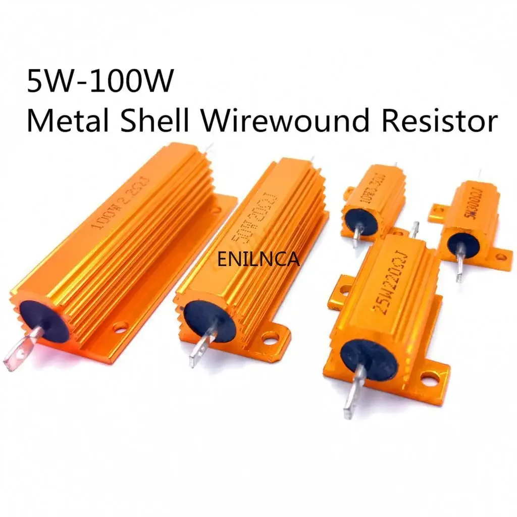 Wirewound Resistor 25W 50W 100W Aluminum Power Metal Shell Case 0.01-100K 0.05 0.1 0.5 1 2 6 8 10 20 200 500 1K 10K ohm