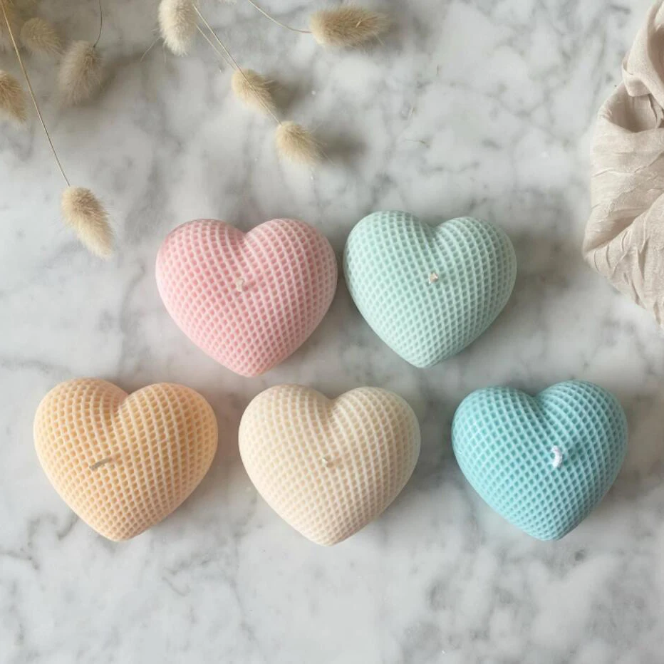 Silicone Candle Mold 3D Grid Heart Shape Scented Candle Soap Mould Mousse Chocalete Cake Mold Plaster Resin Ornament Making Tool silicone mold,silicone candle mold,aromatherapy candle mold,silicone candle molds,candle mold