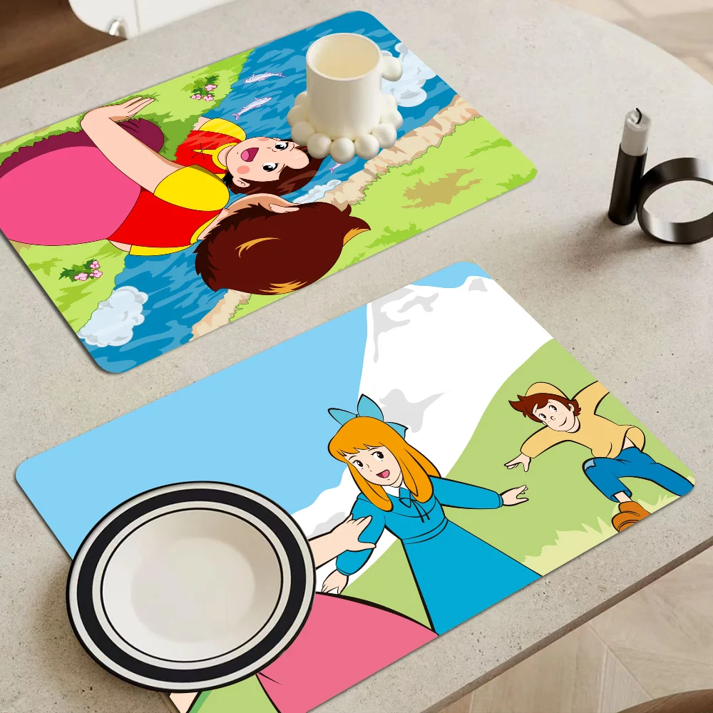 Heidi Cartoon Non-slip Fast Water Absorption Anti-scalding Imitation Tile Printing Coffee Machine Draining Pad 3