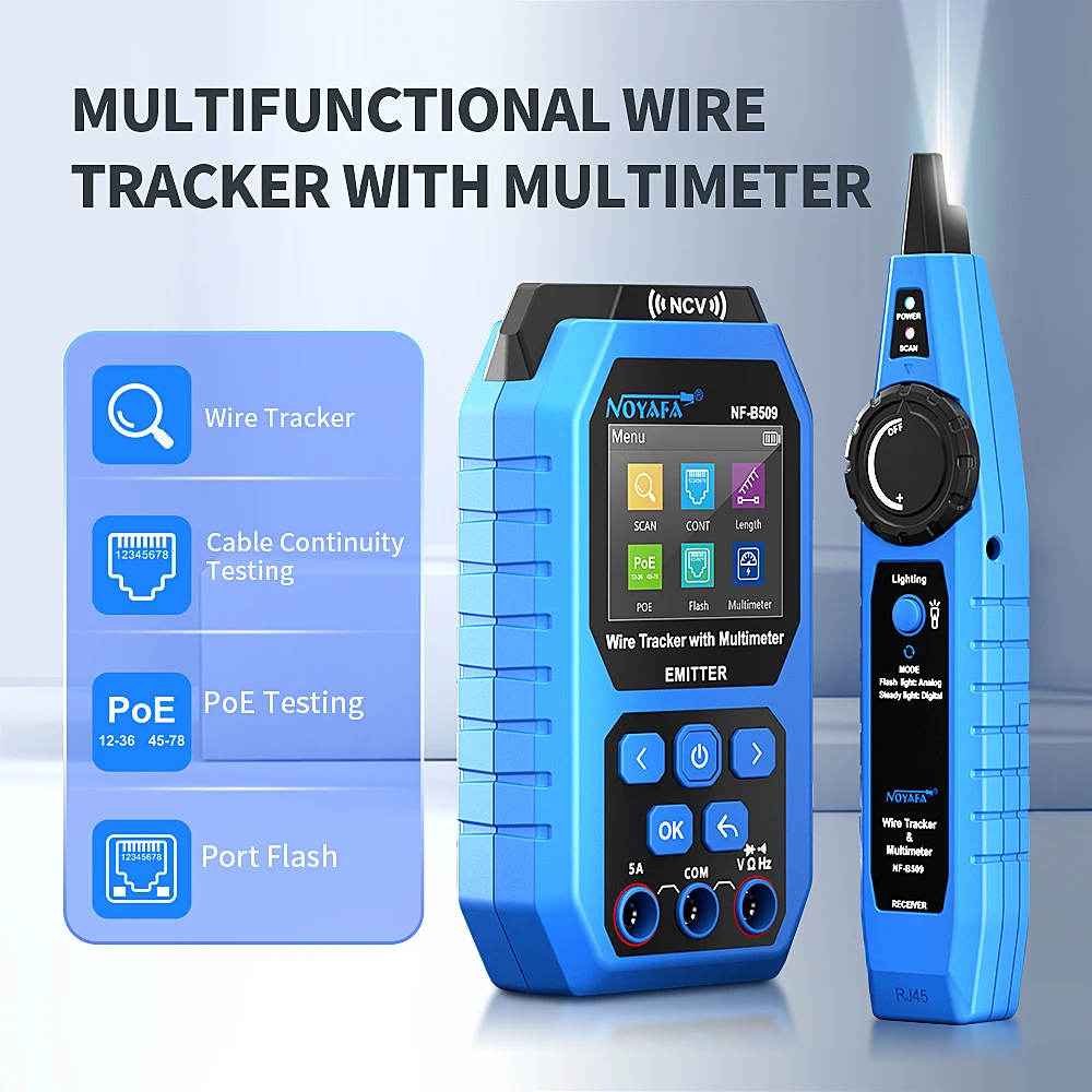 NOYAFA NF-B509 네트워크 케이블 테스터 멀티미터 이더넷 케이블 테스터, POE 테스터 포트 깜박이, NCV 번인 방지 AC DC 전압계