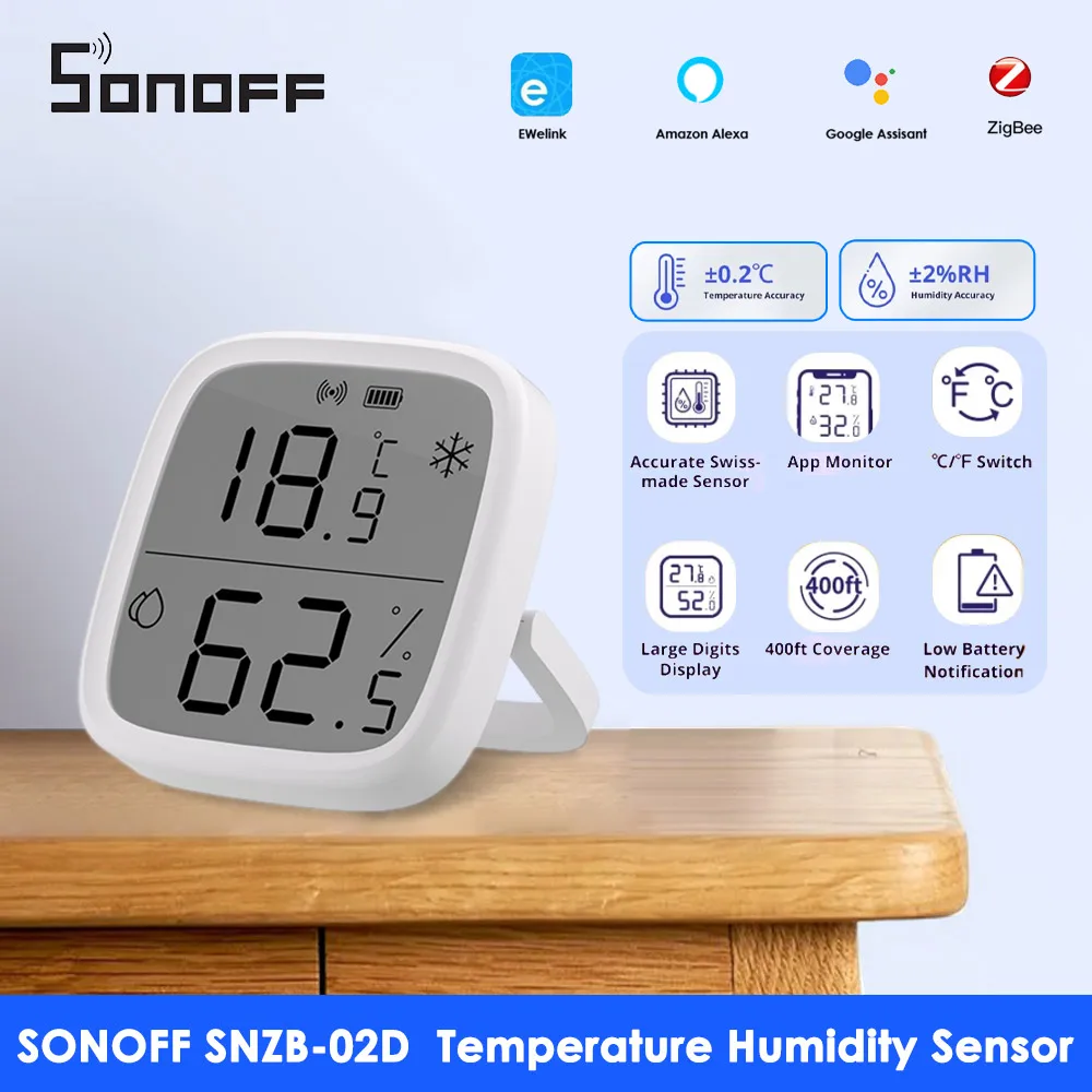 SONOFF Mini Sensor de Temperatura e Umidade LCD, SNZB 02D, Zigbee 3.0