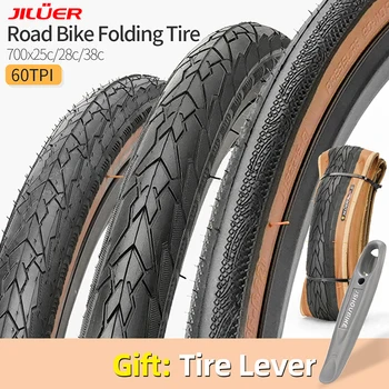 JILUER Pneumatico per bici da strada Pieghevole Pneumatici per bicicletta ultraleggeri 700x25c/28c/38c 60TPI Nero/Giallo Anti-puntura Ghiaia Pneumatici Bici Parti