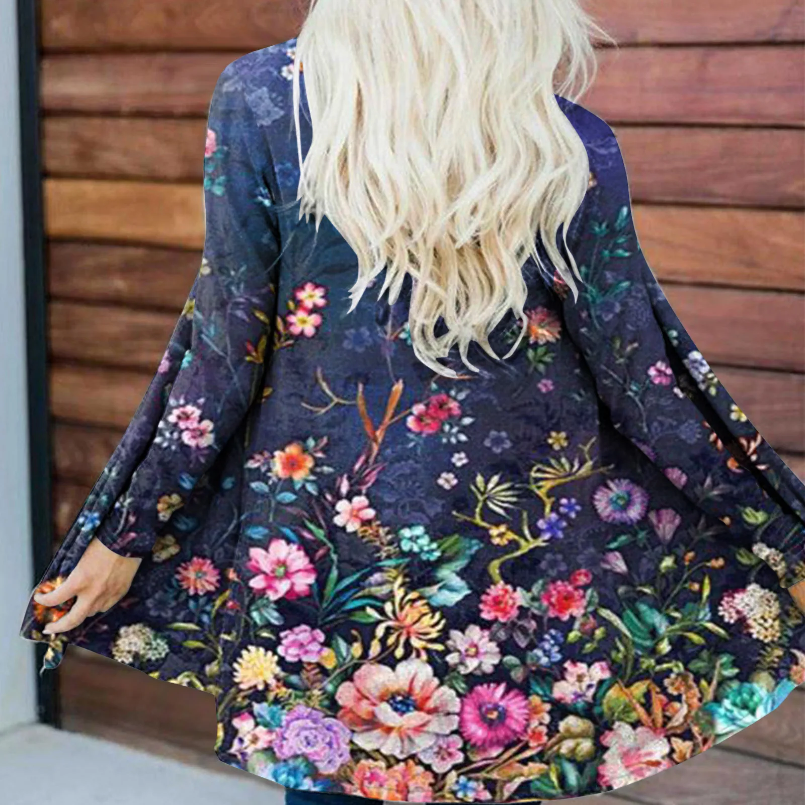

Fashion Print Long Sleeves Round Neck Button Coat Beautiful Flower 3d Pattern Casual Cardigans For Women Autumn Outerwe