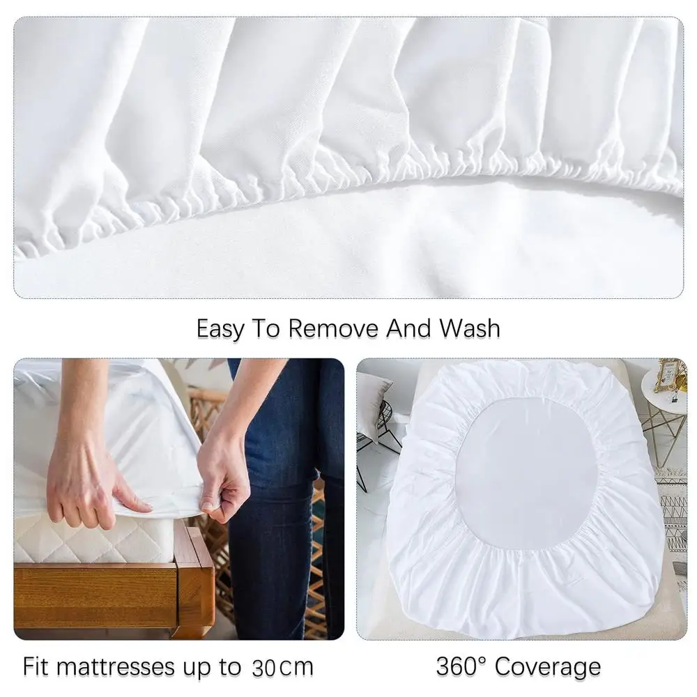 100% Cotton Fitted Bed Sheet with Elastic Band Solid Color Anti-slip Adjustable Mattress Cover for Single Double King Queen Bed 5