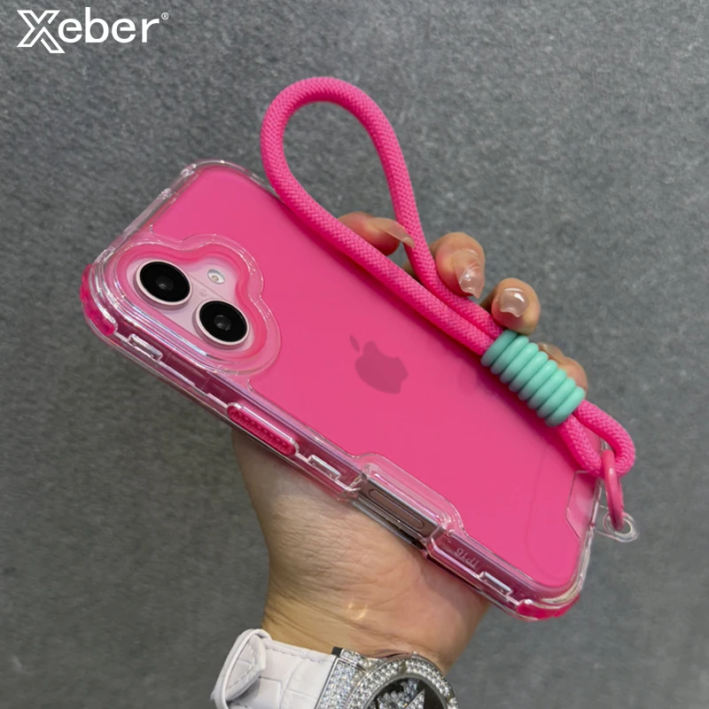 Heavy Duty Rugged Candy Clear Shockproof Matte Armor Case with Wrist Strap Lanyard