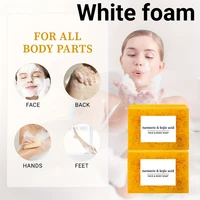 Savon artisanal exfoliant au curcuma, citron et acide kojique 100g, mousse jaune, pour le visage et le corps 5
