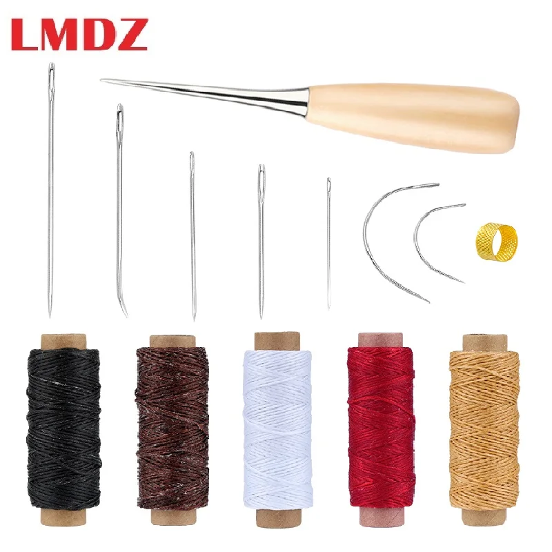 

LMDZ Leather Repair Stitching Sewing Tool Leather Craft Sewing Kit Waxed Thread Wooden Handle Hand Sewing Needles For Beginner