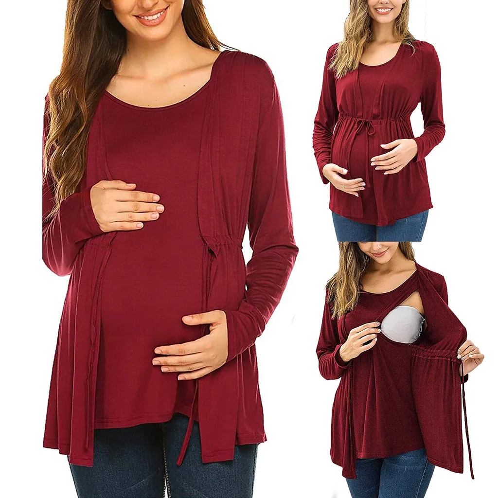 Maternity Clothes T-Shirt Tops Long Sleeve Blouse for Mom Breastfeeding