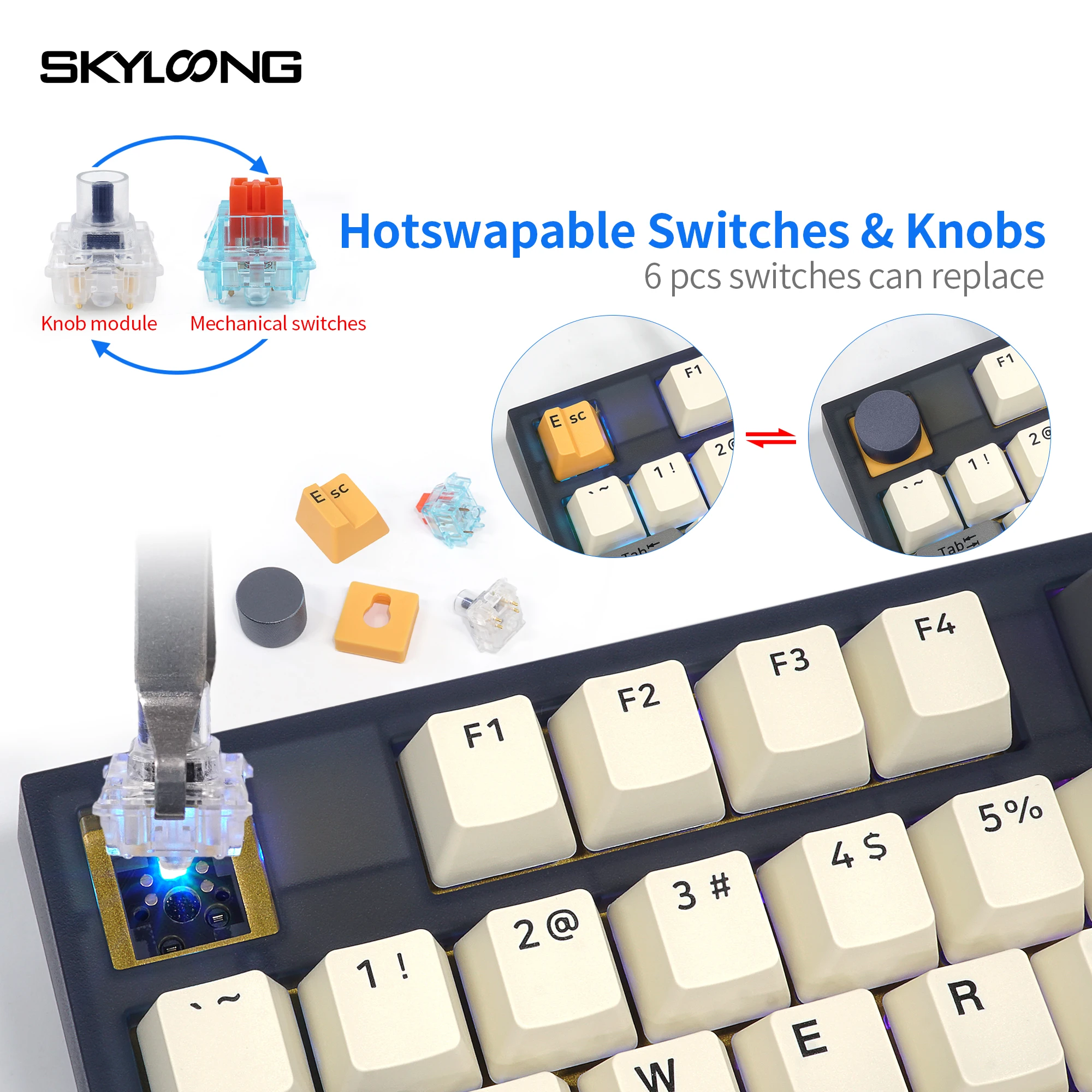 SKYLOONG Mechanical Keyboard GK75 Lite Gasket Bluetooth 2.4G USB Nordic Triple Mode Rotary Knob Gamers Gaming Wireless Keyboards