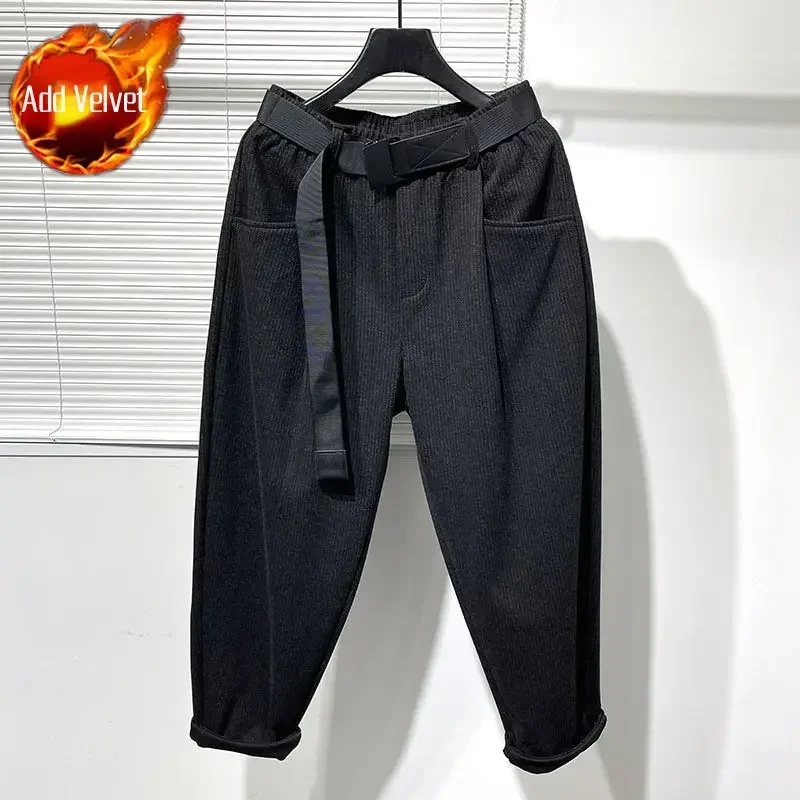 thumbnail image 1 of Pantalones cargo negros con forro polar para hombre, ropa de trabajo, pantalones harén grises para hombre, alta calidad, de calle, de gran tamaño, de lujo, los más baratos, de gran tamaño, 1 of 5
