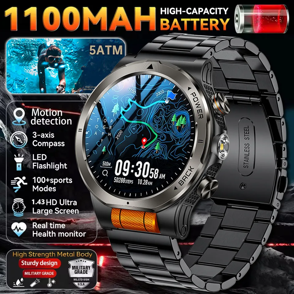 2026 New T-Rex3 Pro 1100mAh Battery Smart Watch GPS path 5ATM Waterproof Sports Run tracker Outdoors Compass Military Smartwatch 1