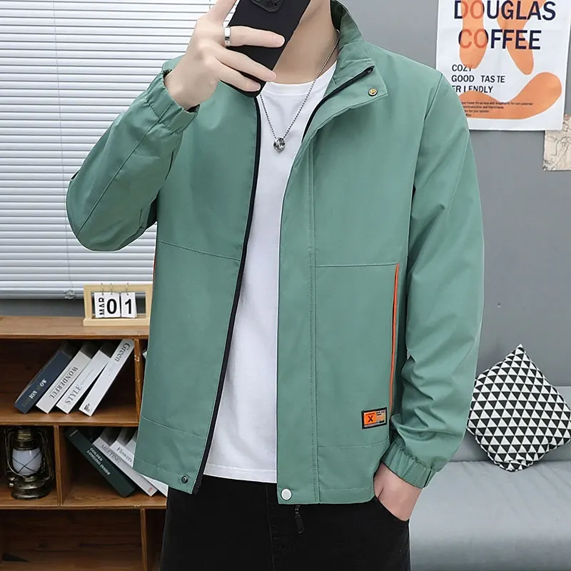 Elegant Fashion Harajuku Slim Fit Ropa Hombre Loose Casual All Match Outerwear Solid Zipper O Neck Pockets Long Sleeve Jacket